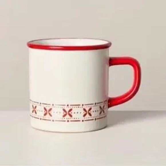 Hearth & Hand with Magnolia NWT 9.5oz Fair Isle Stripe Christmas Mug Cream/Red - Picture 1 of 6